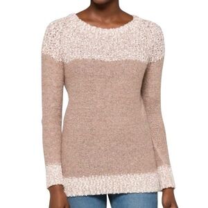 Fate Clairina Taupe Beige Colorblock Cozy Textured Knit Sweater Pullover L